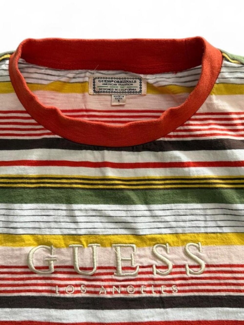 Guess Originals Multi Stripe Short Sleeve T-Shirt Embroidered Logo Men's Size S - Picture 2 of 3
